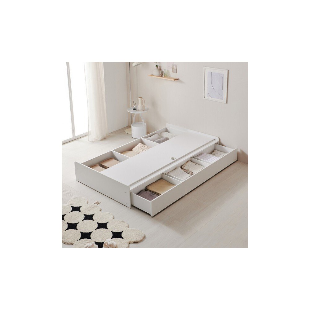 매트리스 포함 멀티3단 Big서랍 무헤드 수납침대 (슈퍼싱글)+SS 본넬매트리스포함