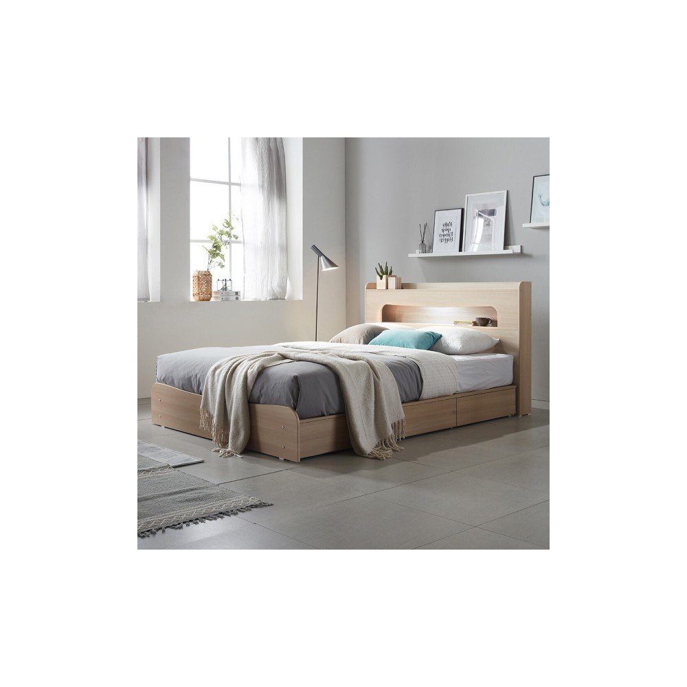 베스트 LED 수납침대 / 편백 수납헤드 원목 침대 슈퍼싱글 퀸 매트리스 서랍 침대 사은 행사